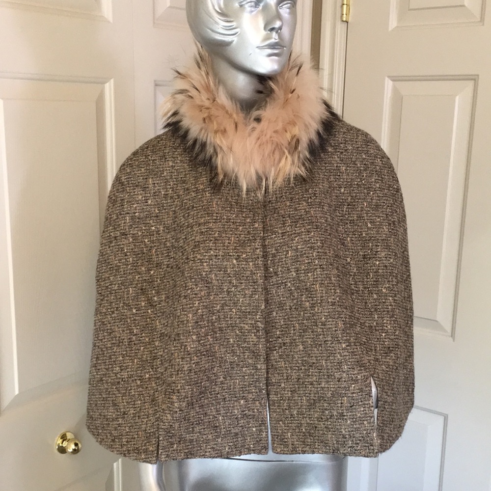 Juliana Collezione Tweed Cape with Fur Collar